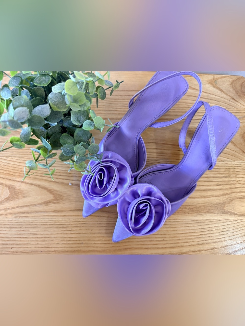 🌿4/$25 • Barness Lavender Slingback Heels with Floral Accent